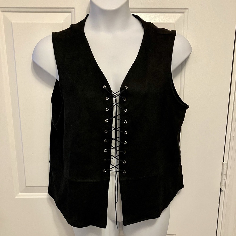 Scarlet Darkness Sz Medium Faux Suede Ren Fair Corset Vest Women's Black Lace Up